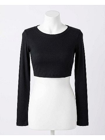 Nicole Miller Cropped Active Long Sleeve Top in Jet Black (view 1)