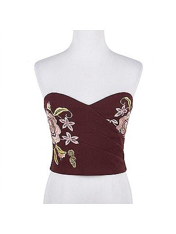 Umgee Beaded & Embroidered Crop Top in Maroon (view 1)