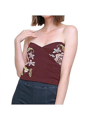 Umgee Beaded & Embroidered Crop Top in Maroon (view 2)