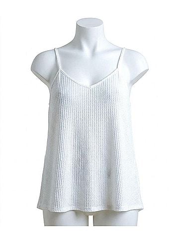 Umgee Waffle Knit V-Neck Tank Top in Off White (view 1)