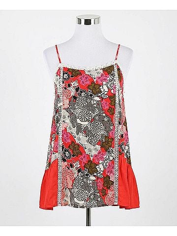 Umgee Floral Spaghetti Strap Lace Tank Top in Red (view 1)