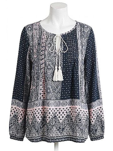 Umgee Women's Bohemian Tassel Tie Top in Blue (view 1)