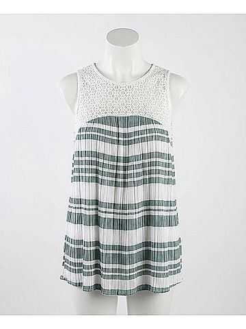 Umgee Lace & Striped Babydoll Tank Top in Sage (view 1)