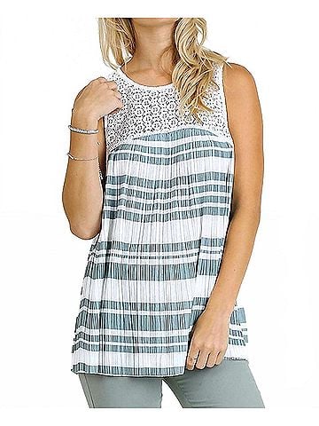 Umgee Lace & Striped Babydoll Tank Top in Sage (view 2)