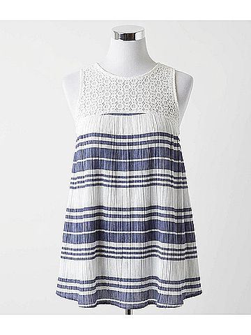 Umgee Lace & Striped Babydoll Tank Top in Blue (view 1)