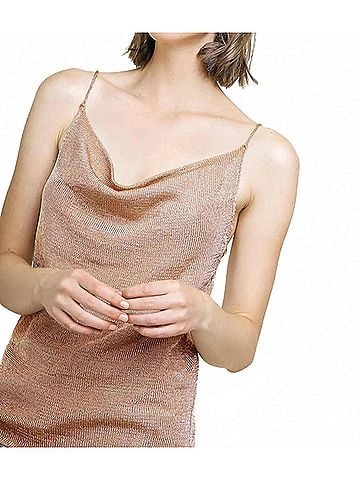 Umgee Lurex Cowl Neck Tank in Rose Gold (view 2)