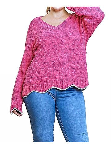 Umgee Zig Zag Pullover Sweater in Hot Pink (view 2)