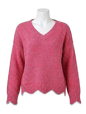 Umgee Zig Zag Pullover Sweater in Hot Pink (view 1)