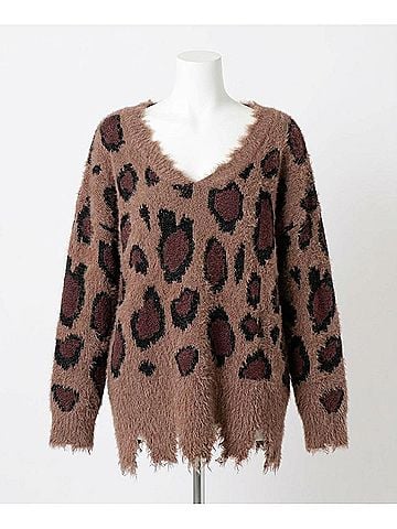 Umgee Fuzzy Leopard Sweater in Mocha (view 1)