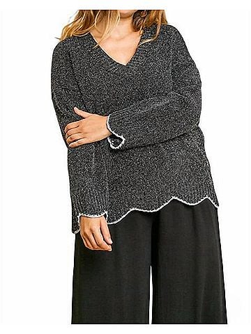 Umgee Zig Zag Pullover Sweater in Black (view 2)