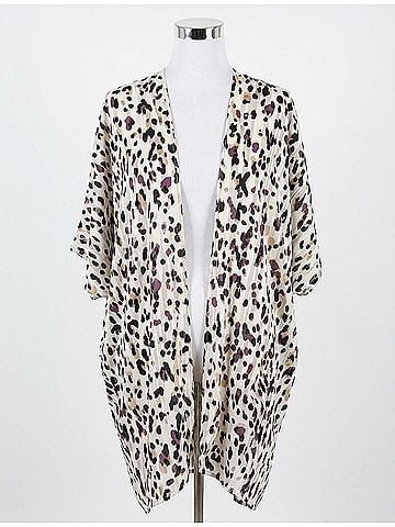 Umgee Animal Print Cocoon Kimono in Off White Mix (view 1)