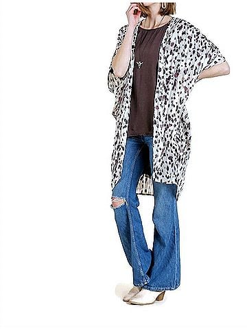 Umgee Animal Print Cocoon Kimono in Off White Mix (view 2)