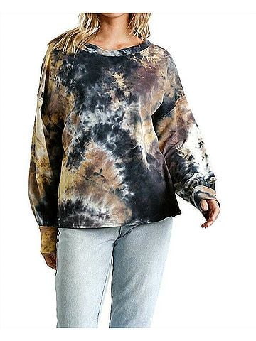 Umgee Tie Dye Twisted Collar Sweater in Gunmetal (view 2)