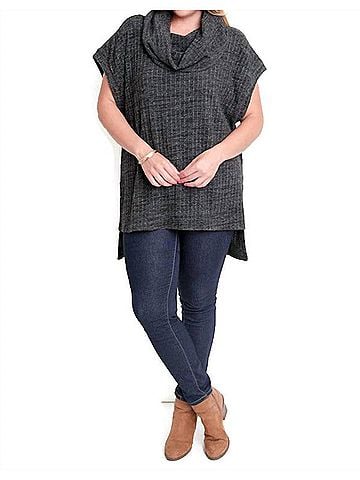Umgee Cowl Neck Tunic Sweater - Plus in Oreo (view 2)