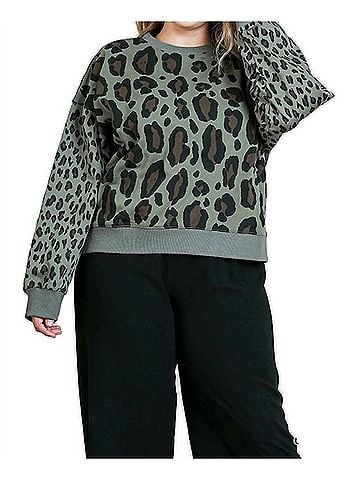 Umgee Wild Leopard Sweater in Olive Mix (view 2)