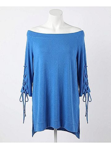 Umgee Casual Cutie Lace Up Top in Cobalt (view 1)