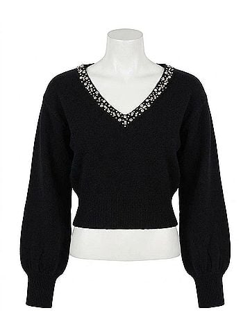 Steve Madden Crystal Embellished Sweater in Black (view 1)