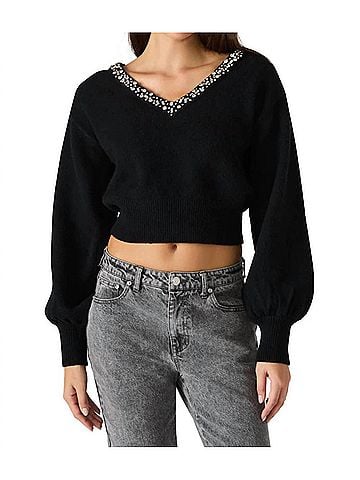 Steve Madden Crystal Embellished Sweater in Black (view 2)