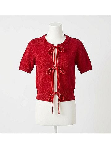 Steve Madden Sereia Tie Front Cardigan in Dark Red (view 1)