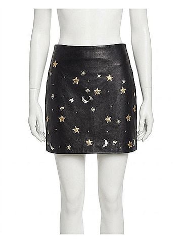 Nicole Miller Sheep Leather Mini Skirt in Black Embellished Starry Night (view 1)
