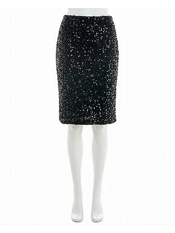 Nicole Miller Sophia Velvet Sequin Knee Length Skirt in Very Black (view 1)