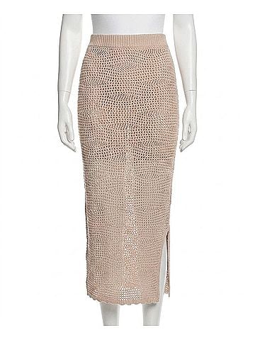 Steve Madden Liliana Side-Slit Crochet Pull-On Skirt in Oatmeal (view 1)