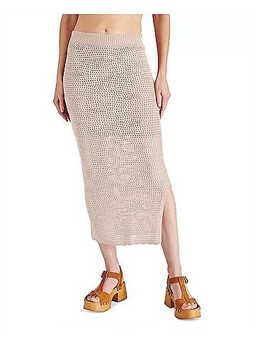 Steve Madden Liliana Side-Slit Crochet Pull-On Skirt in Oatmeal (view 2)