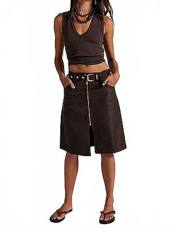 Free People Sycamore Vegan Midi Skirt in Rusty (view 2)