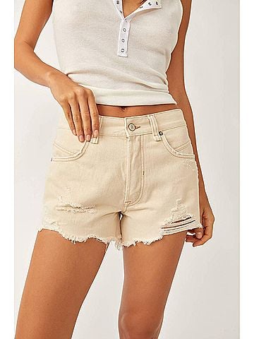 Free People Now Or Never Denim Short in Ecru (view 2)