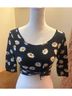 Annabelle Floral Black White Yellow Short Sleeve Blouse Size S - photo 4