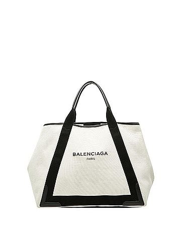 Balenciaga Balenciaga Navy Cabas M Handbag Tote Bag 339936 White Black Canvas Leather Women's BALENCIAGA (view 1)