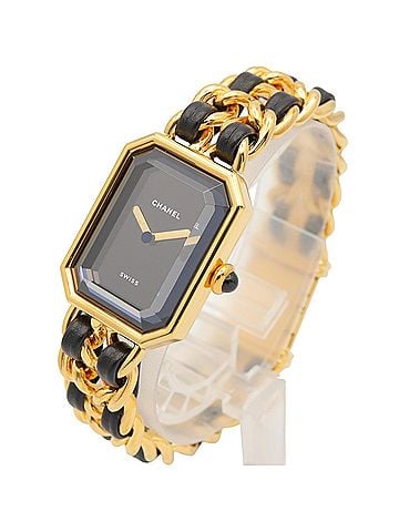 Chanel Chanel CHANEL Première S Watch, Gold Plated (GP), Leather Strap, Women's, Black, H0001 (view 2)