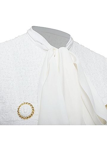 Balmain BALMAIN 2024 cream tweed silk sleeves gold lion buttons feather jacket FR36 S (view 2)