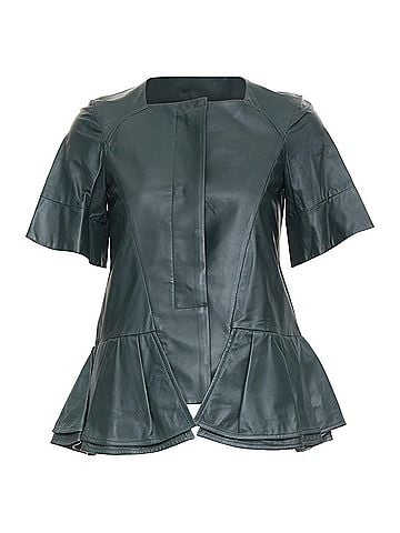 MARNI MARNI dark green nappa lamb leather panelled ruffled peplum jacket IT38 XS (view 1)