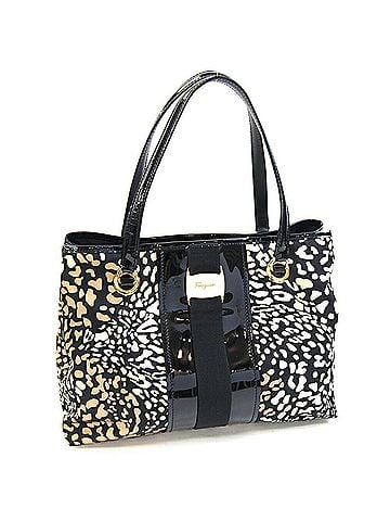 Salvatore Ferragamo Salvatore Ferragamo Ferragamo Vara Tote Bag FJ21 E166 Beige Black Nylon Enamel Leather Animal Leopard Print Women's Salvatore (view 1)