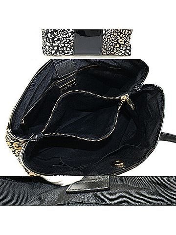 Salvatore Ferragamo Salvatore Ferragamo Ferragamo Vara Tote Bag FJ21 E166 Beige Black Nylon Enamel Leather Animal Leopard Print Women's Salvatore (view 2)