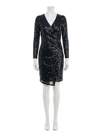 Nicole Miller Barbara Sequin Faux Wrap Dress in Navy (view 1)