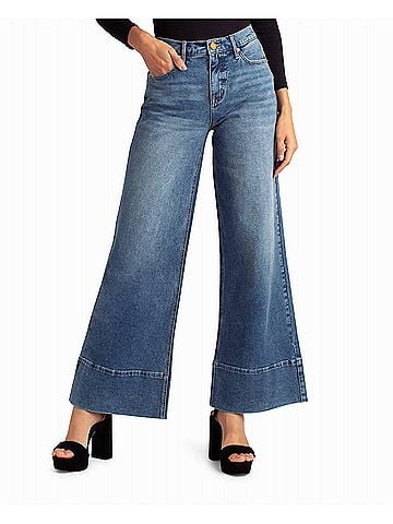 Nicole Miller Hudson Yards Mid Rise Wide Leg Jean in Dark Blue (view 2)