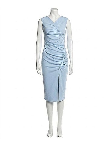 Nicole Miller Ella Crepe Ruched Midi Dress in Powder Blue (view 1)