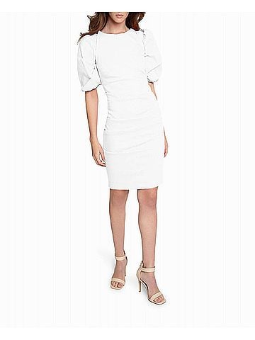 Nicole Miller Stretch Puff Sleeve Lauren Dress in White (view 2)