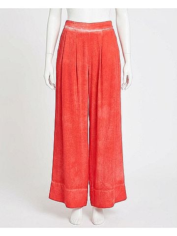 Nicole Miller Garment Dyed Silk Wide Leg Pant in Poppy (view 1)