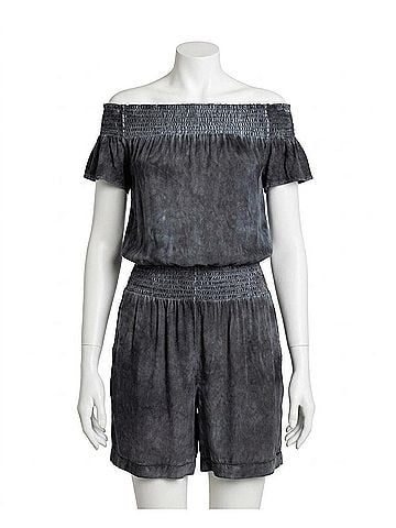 Nicole Miller Garment Dyed Off The Shoulder Romper in Black (view 1)