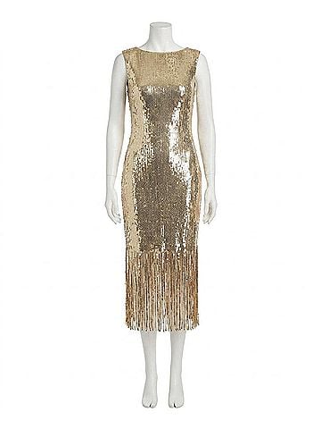 Nicole Miller Scarlett Sequin Fringed Sheath Dress in Champagne Gold (view 1)