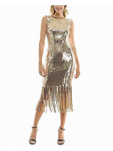 Nicole Miller Scarlett Sequin Fringed Sheath Dress in Champagne Gold (view 2)
