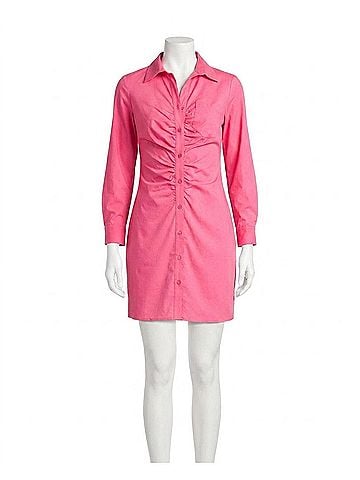 Nicole Miller Harper Stretch Ruched Shirt Dress in Camellia Rose (view 1)
