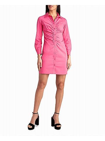 Nicole Miller Harper Stretch Ruched Shirt Dress in Camellia Rose (view 2)