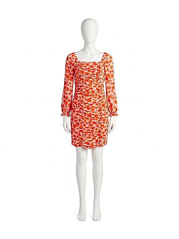 Nicole Miller Ivy Chiffon Ruched Square Neck Dress in Camellia Rose Floral (view 1)