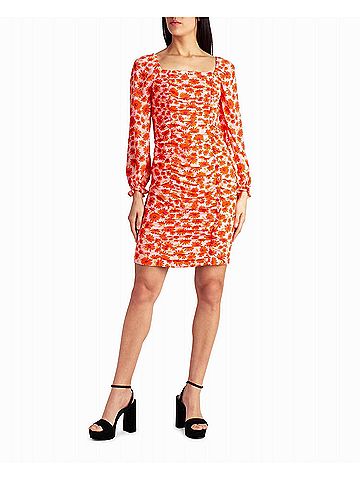Nicole Miller Ivy Chiffon Ruched Square Neck Dress in Camellia Rose Floral (view 2)