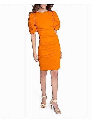 Nicole Miller Stretch Puff Sleeve Lauren Dress in Tangerine (view 2)