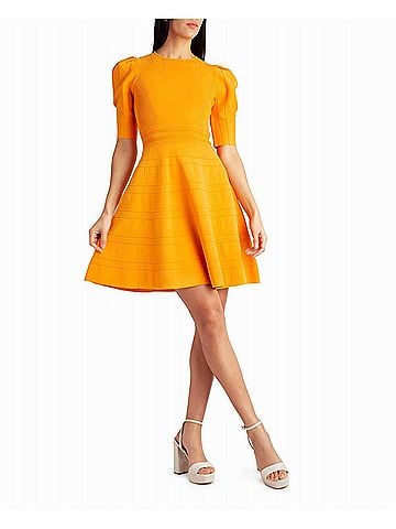 Nicole Miller Jessie Pleated Shoulder A-Line Dress in Flame Orange (view 2)